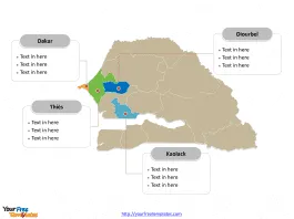 Senegal map labeled with major political regions