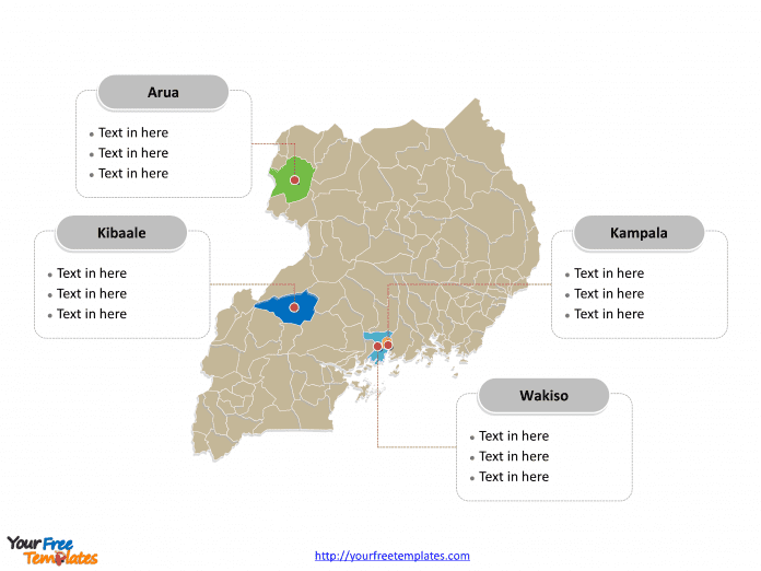 Uganda map labeled with major political districts