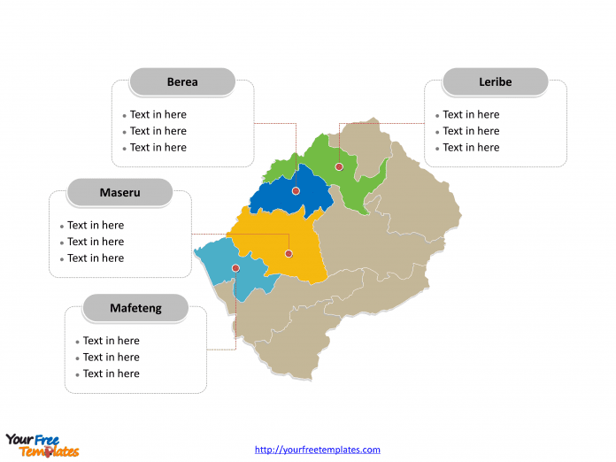Lesotho map labeled with major political Districts