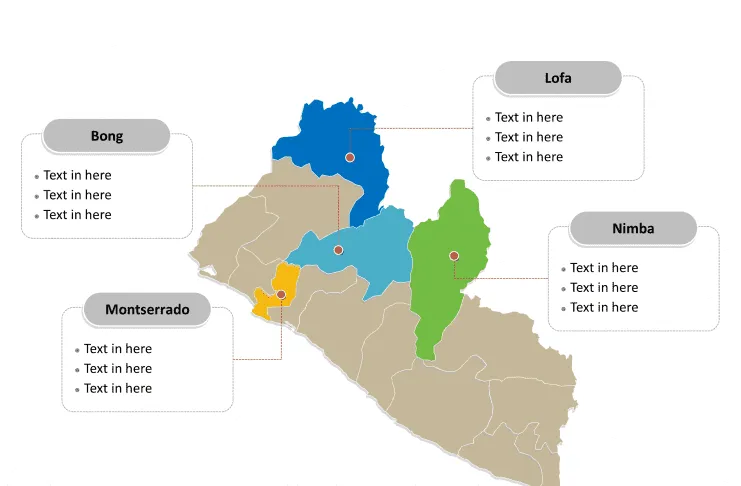 Liberia map labeled with major political Counties