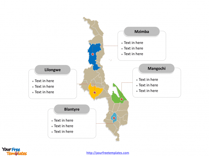 Malawi map labeled with major political districts