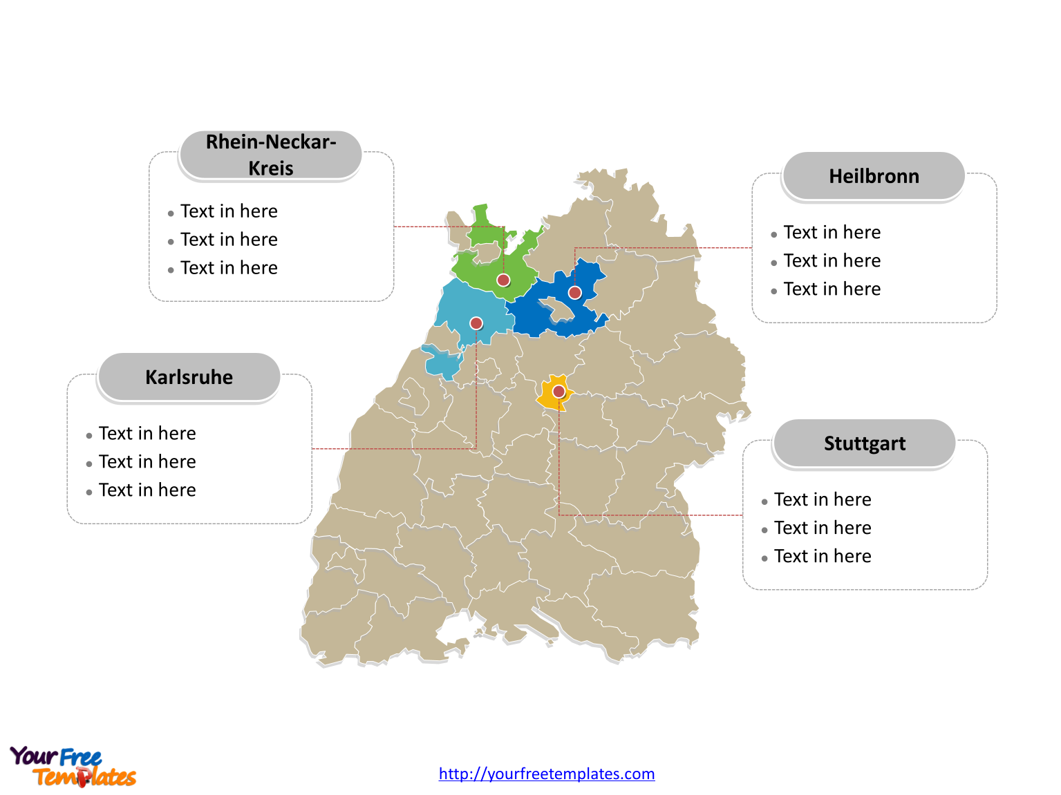Baden-Württemberg map labeled with major political districts