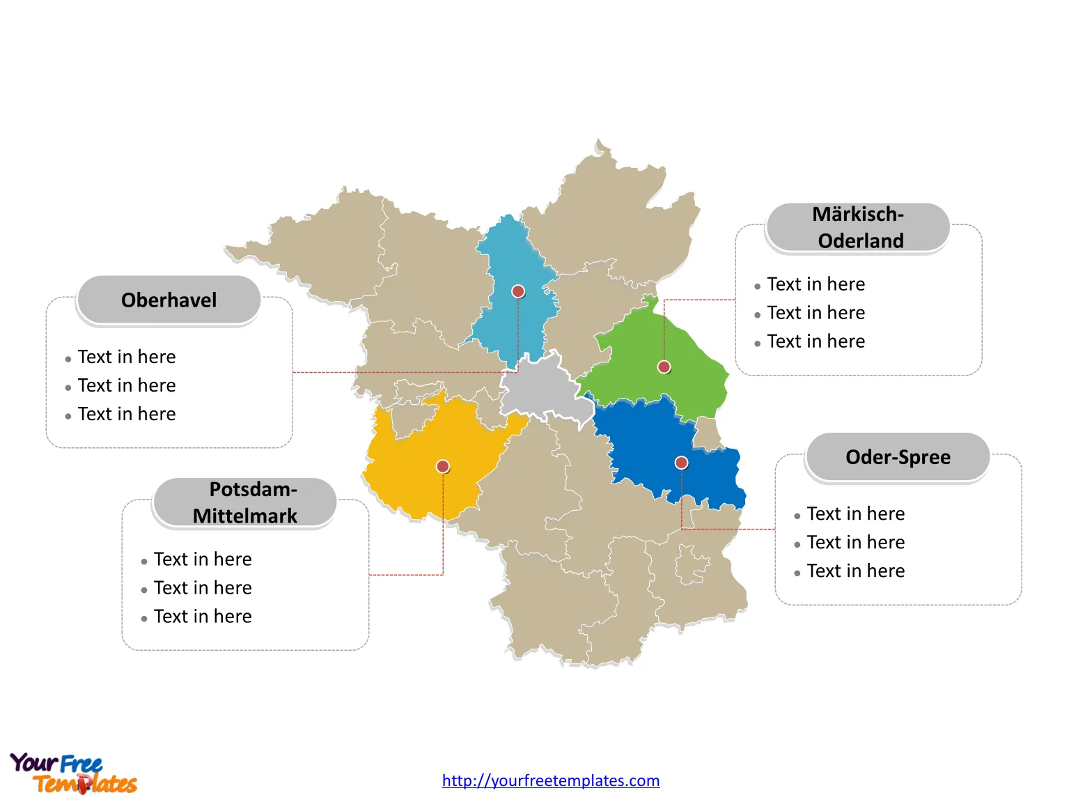 Free downloads of Brandenburg Map labeled with major political districts