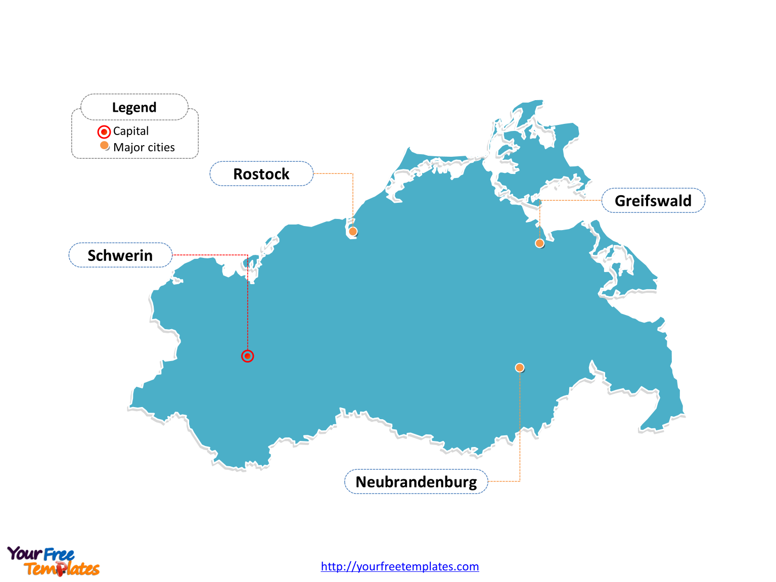 Free templates of Mecklenburg-Vorpommern Map labeled with cities