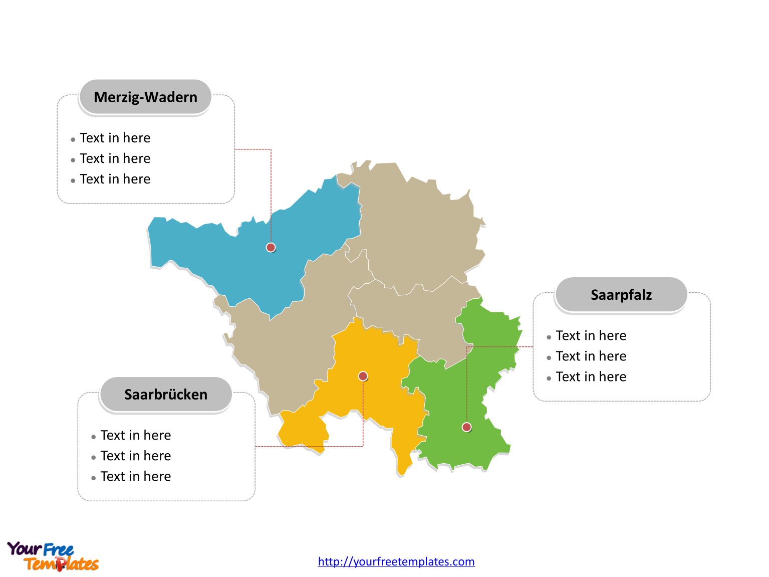 Powerpoint template of Saarland Map labeled with major political districts