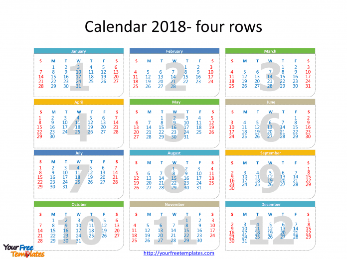 2018 Calendar template with every date in it