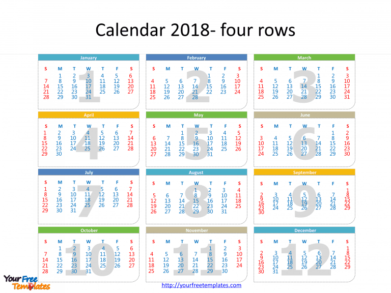 2018 Calendar template with every date in it