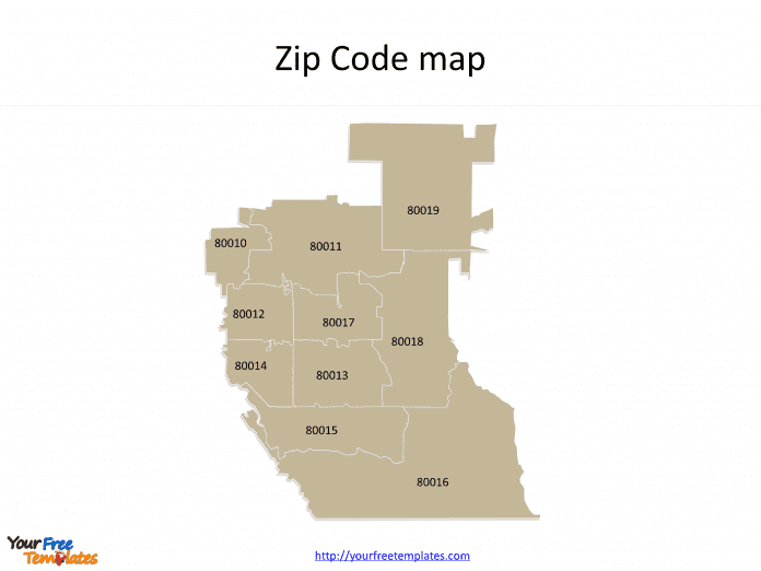 Aurora zip code map labeled with 10 ZIP Codes