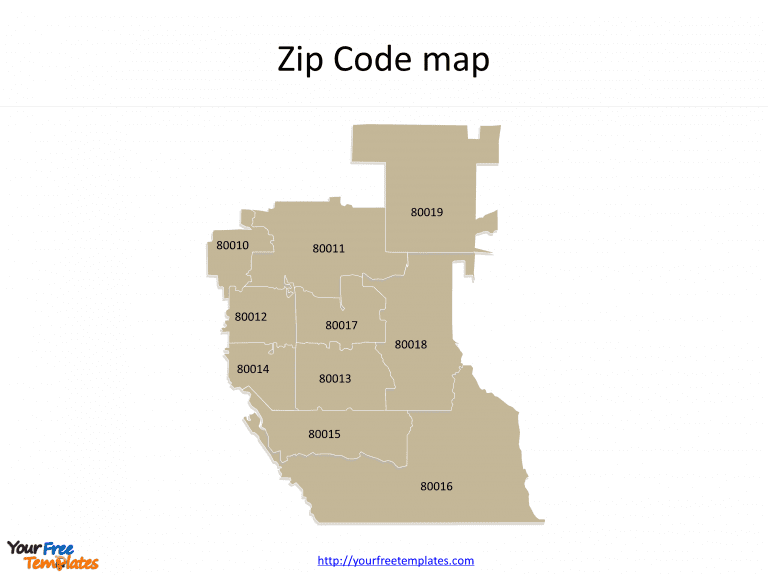 Aurora zip code map labeled with 10 ZIP Codes