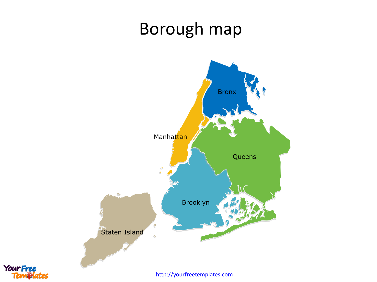 New York City map labeled with five boroughs