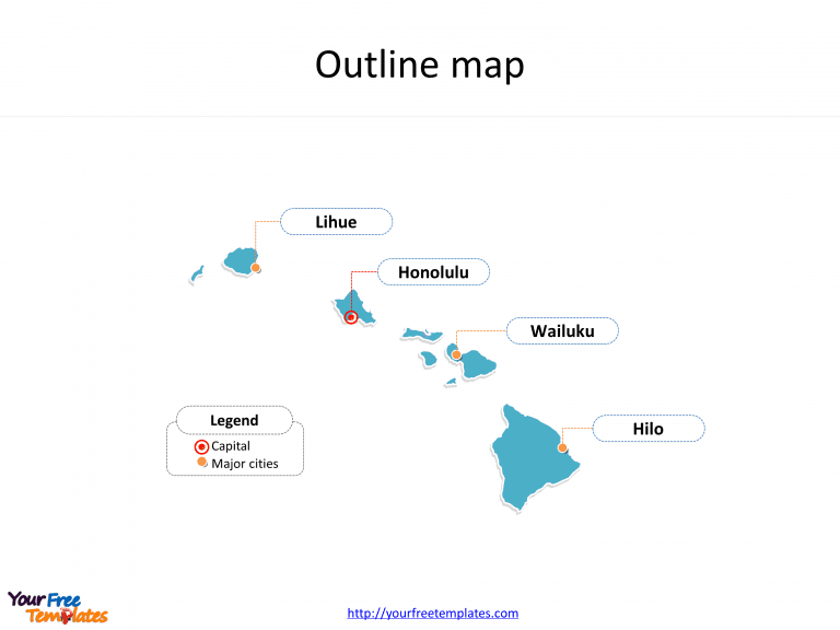 State of Hawaii map with outline and cities labeled on the Hawaii maps Free downloads