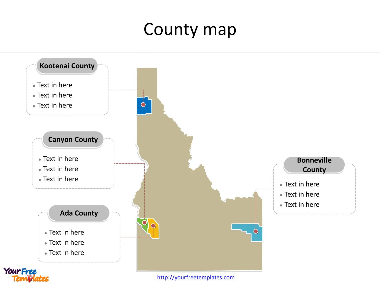 State of Idaho map with most populated counties labeled on the Idaho maps Free downloads