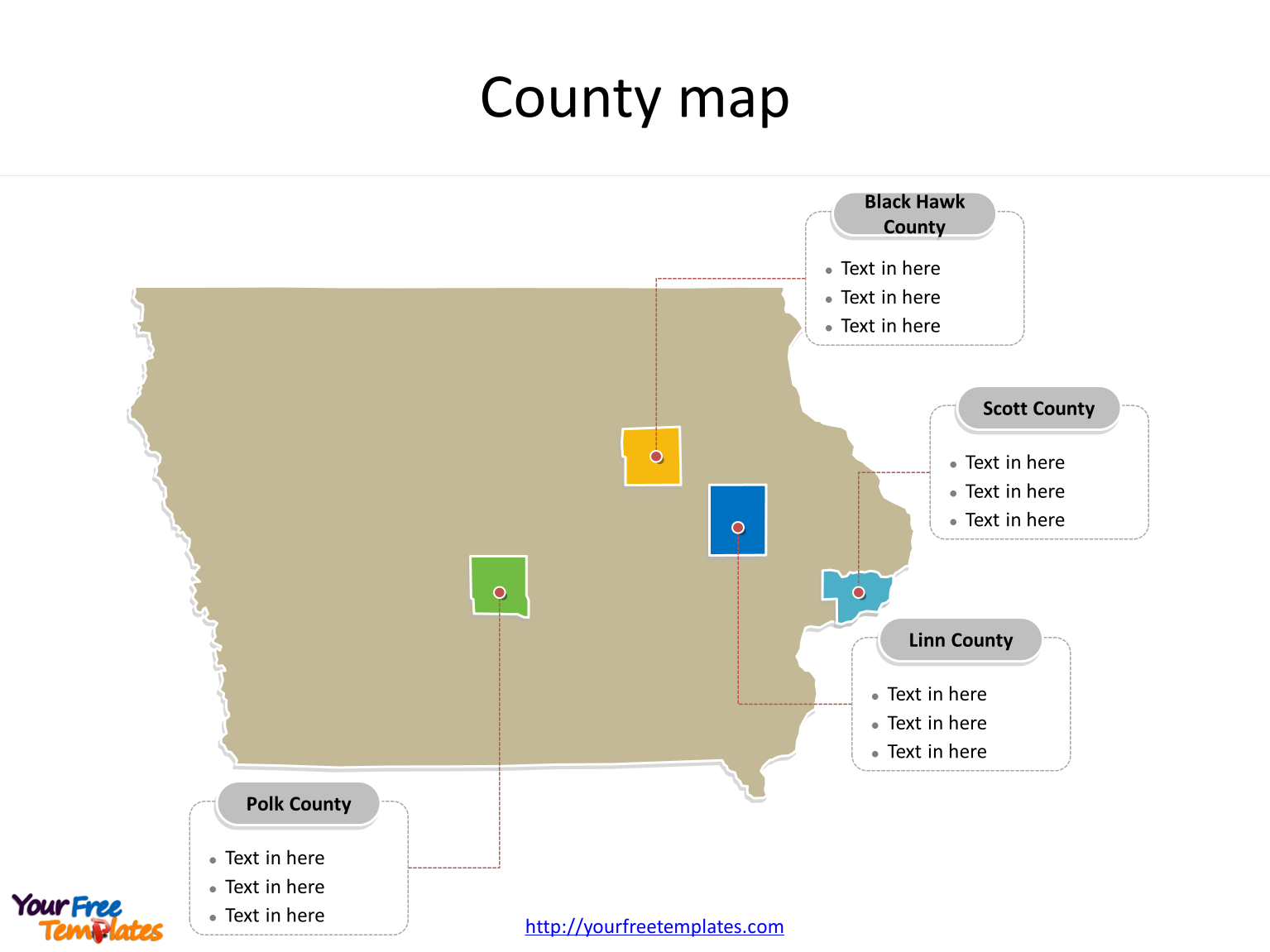 State of Iowa map with most populated counties labeled on the Iowa maps free download