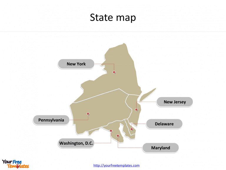 US map State map for Mid Atlantic States with state names labeled on the US map PowerPoint templates