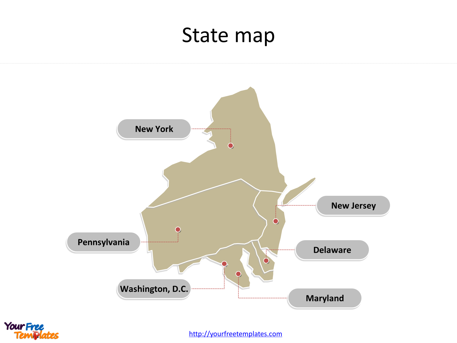 US map State map for Mid Atlantic States with state names labeled on the US maps PowerPoint templates