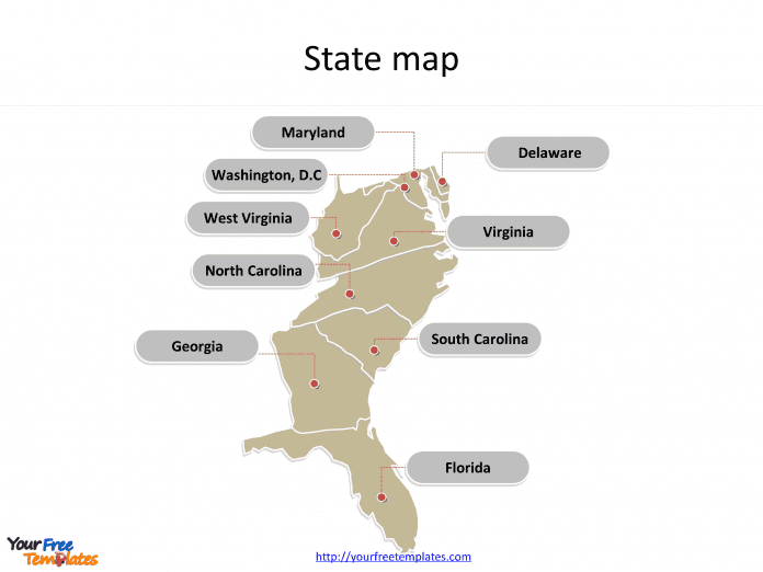 US maps State map for South Atlantic States with state names labeled on the US map PowerPoint templates