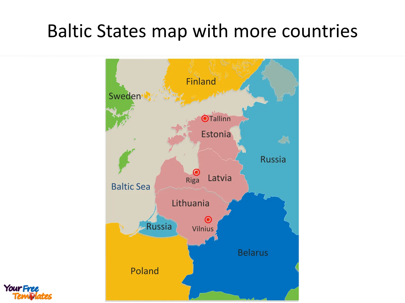 Map of Baltic States with individual countries along the Baltic Sea, on the Baltic States map free templates