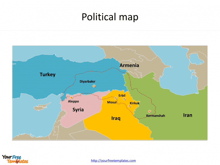 Map of Kurdistan with cities on the Kurdistan map free templates