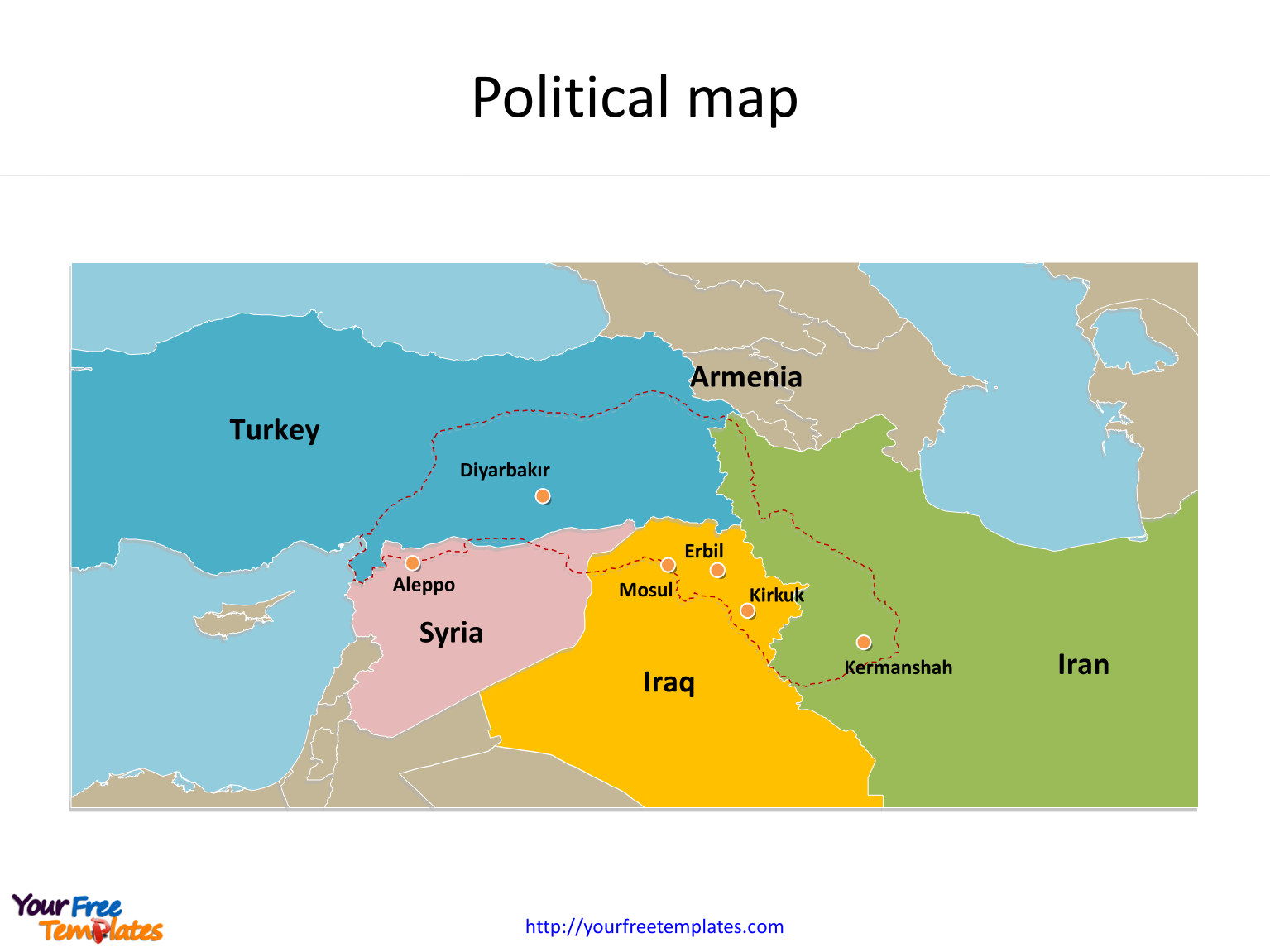 Map of Kurdistan with cities on the Kurdistan map free templates