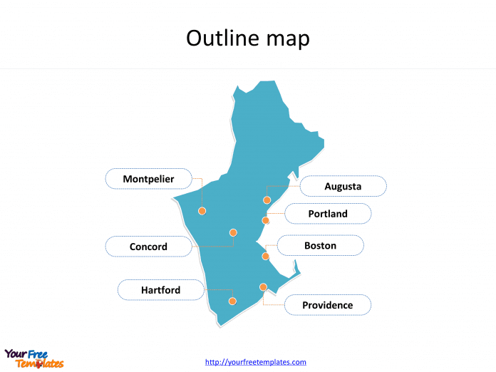New England map Outline map for New England States with major capitals and cities labeled on the US map PowerPoint templates