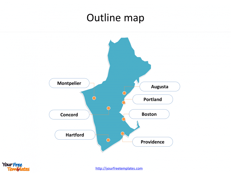 New England map Outline map for New England States with major capitals and cities labeled on the US map PowerPoint templates