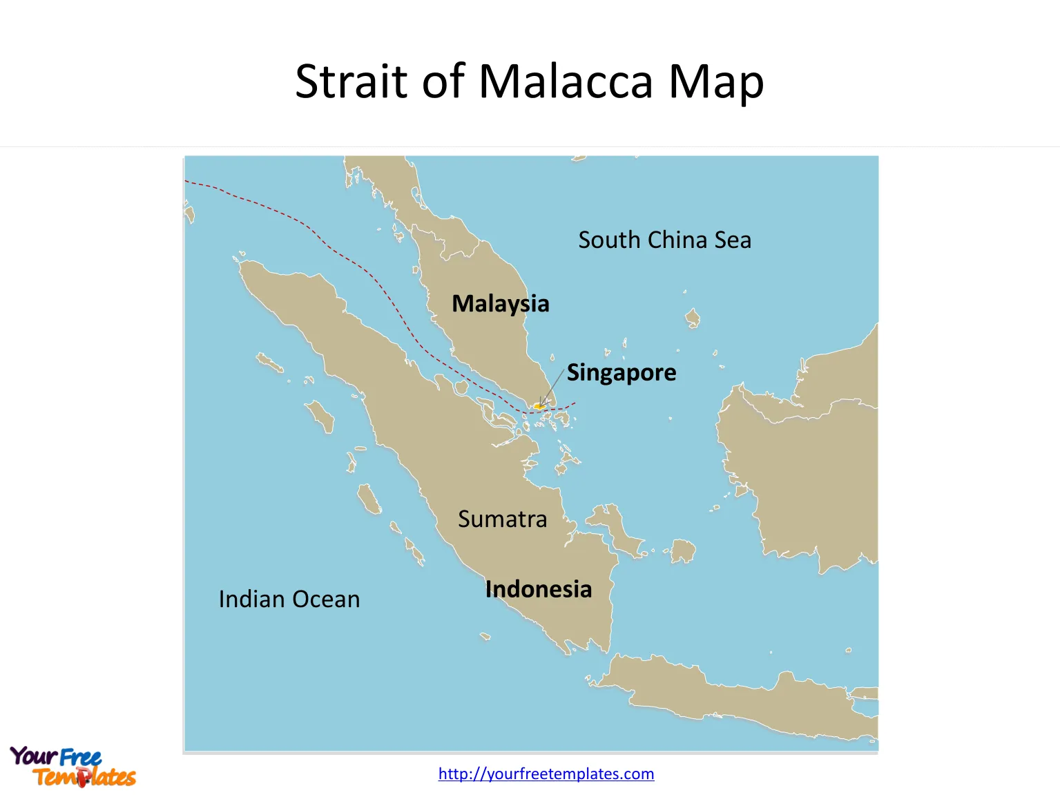 Map of Strait of Malacca with outline labeled on the Strait of Malacca map free templates