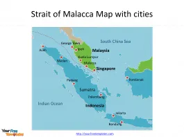 Map of Strait of Malacca with cities on the Strait of Malacca map free templates
