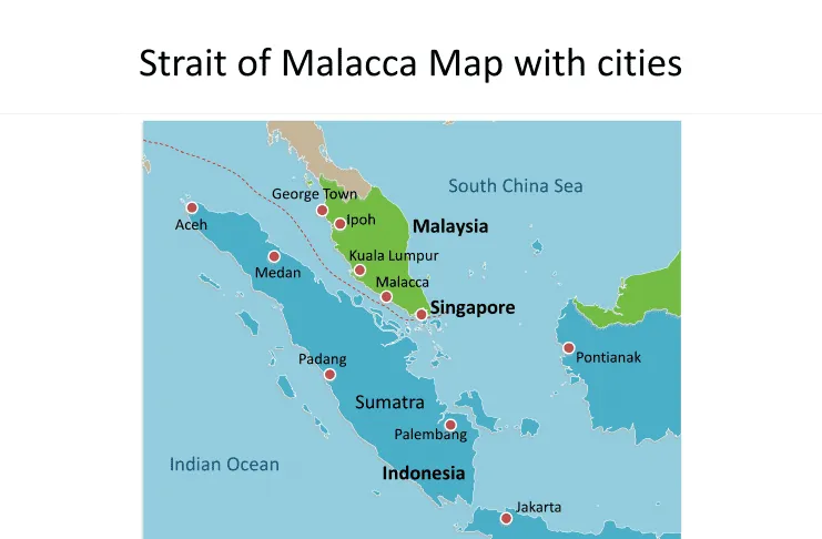 Map of Strait of Malacca with cities on the Strait of Malacca map free templates