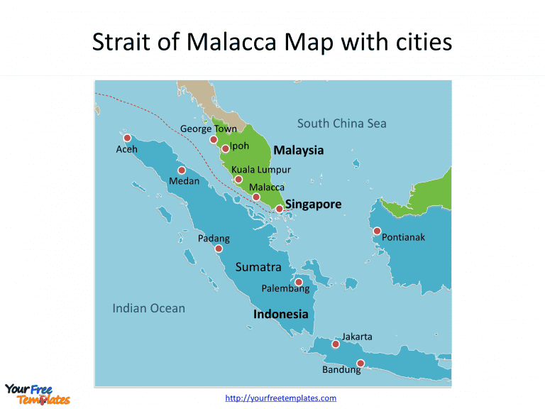 Map of Strait of Malacca with cities on the Strait of Malacca map free templates