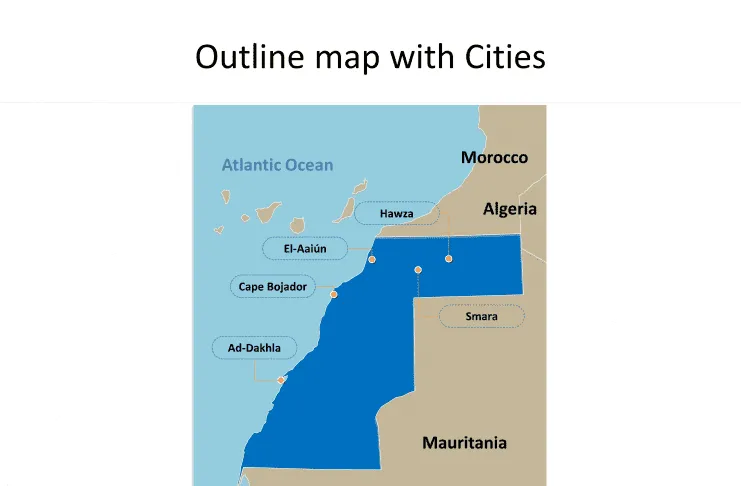 Map of Western Sahara with major cities on the Western Sahara Map templates