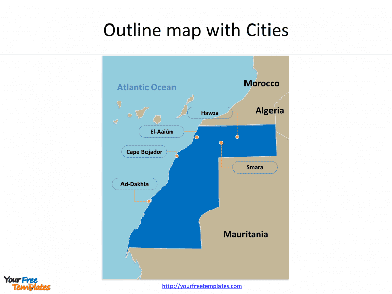 Map of Western Sahara with major cities on the Western Sahara Map templates