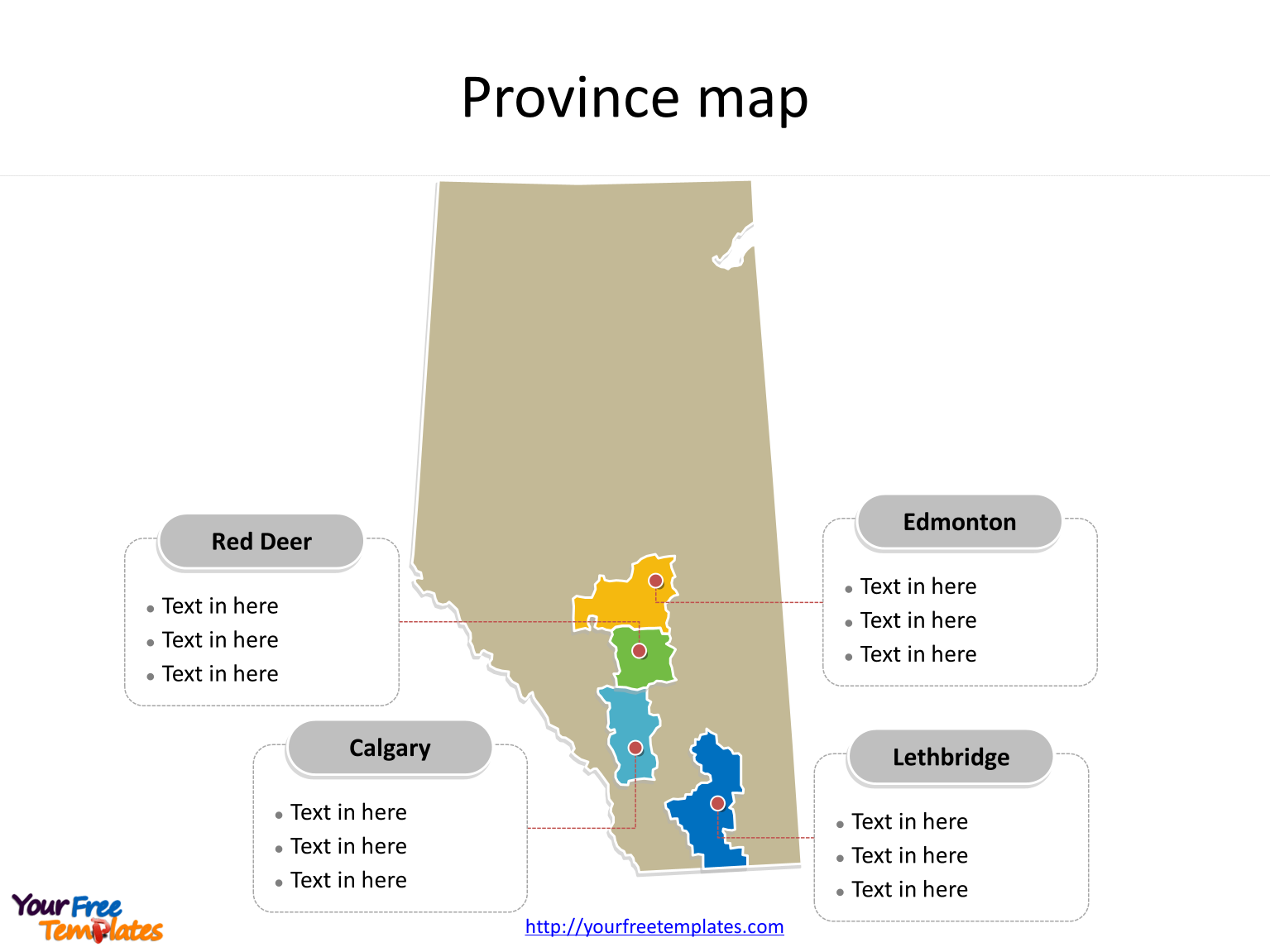 Province of Alberta map with most populated census divisions labeled on the Alberta maps PowerPoint templates