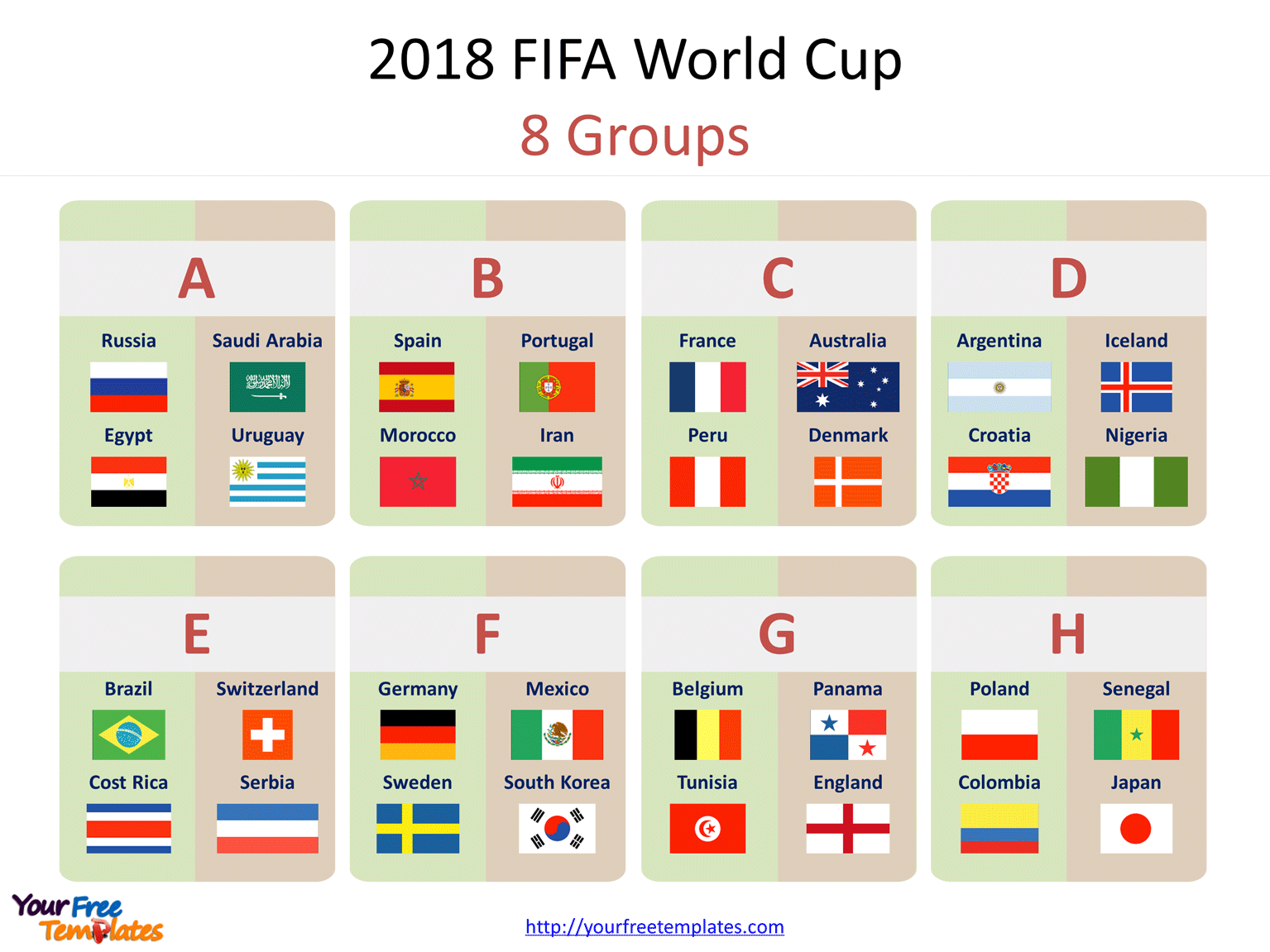 2018 FIFA World Cup with 8 groups in the 2018 FIFA World Cup PowerPoint templates