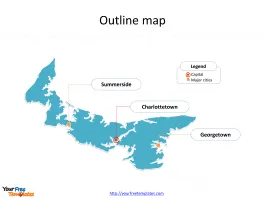 Province of Prince Edward Island map with outline and cities labeled on the Prince Edward Island maps PowerPoint templates