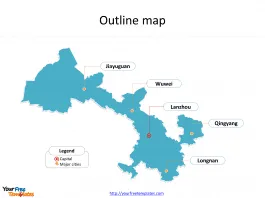 Province of Gansu map with outline and cities labeled on the Gansu maps PowerPoint templates