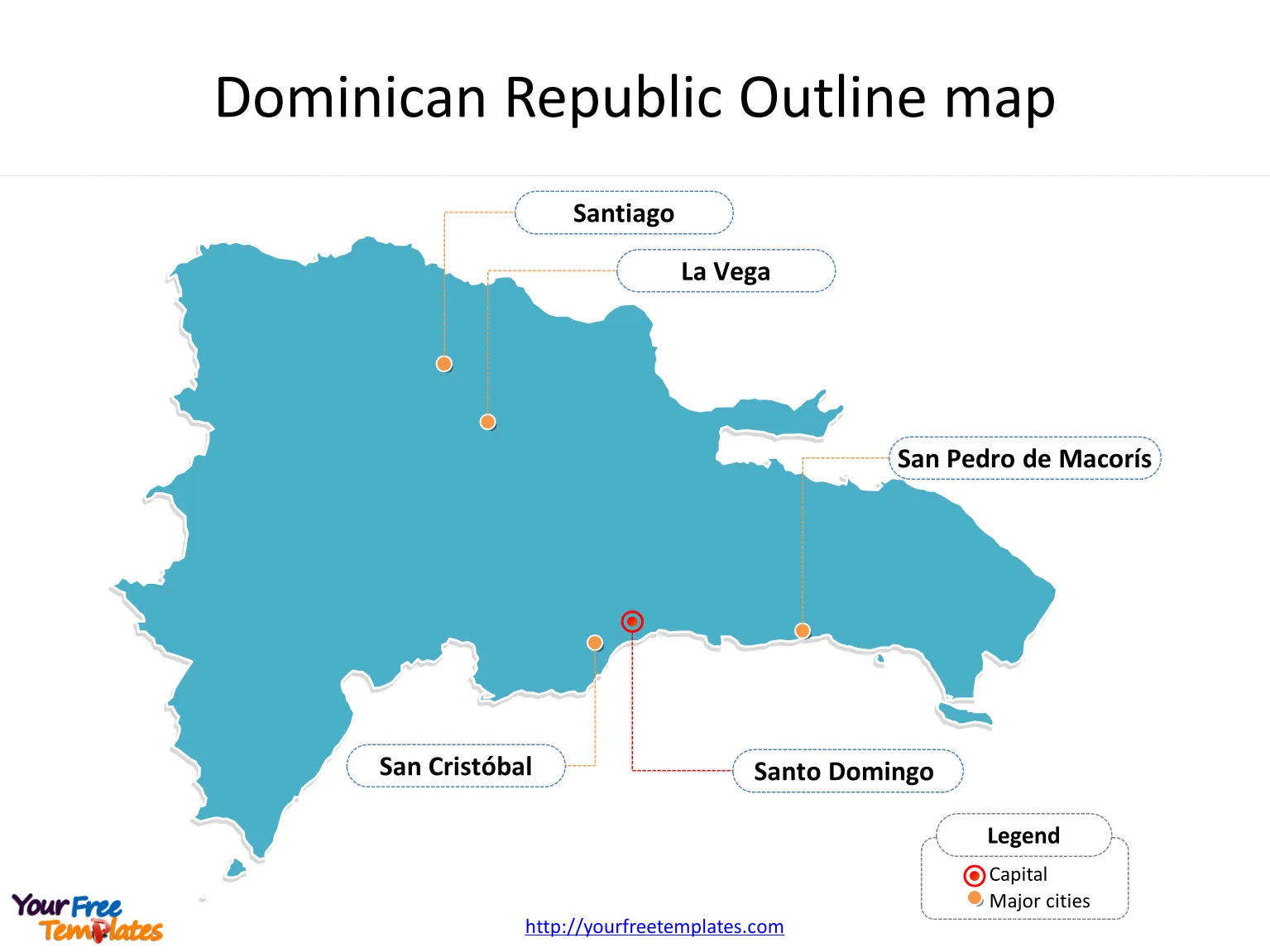 Map of Dominican Republic with political division and major Provinces labeled on the Dominican Republic map blank templates