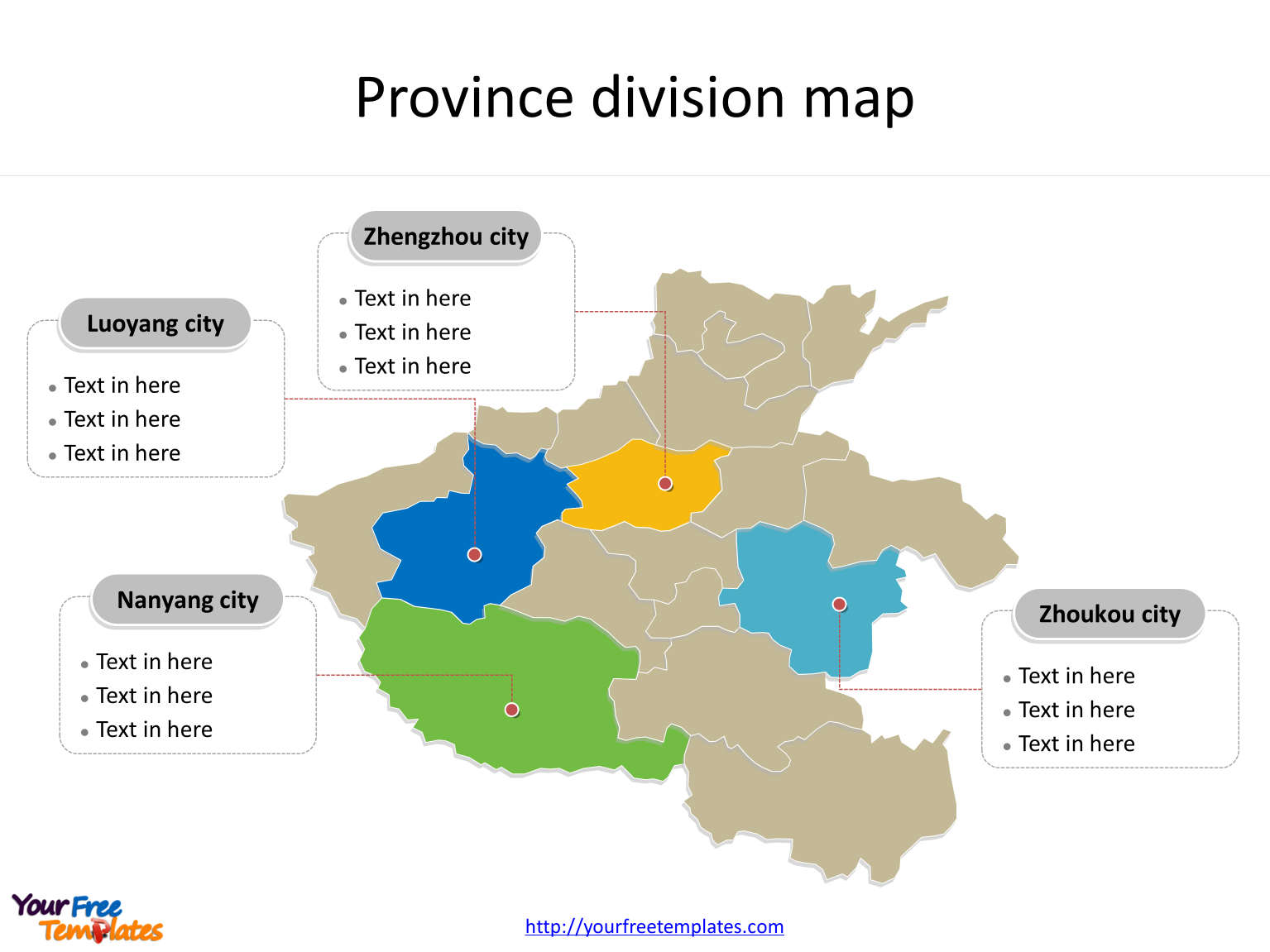 Province of Henan map with most populated divisions labeled on the Henan maps PowerPoint templates