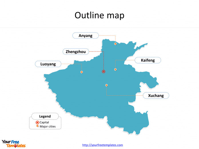 Province of Henan map with outline and cities labeled on the Henan maps PowerPoint templates