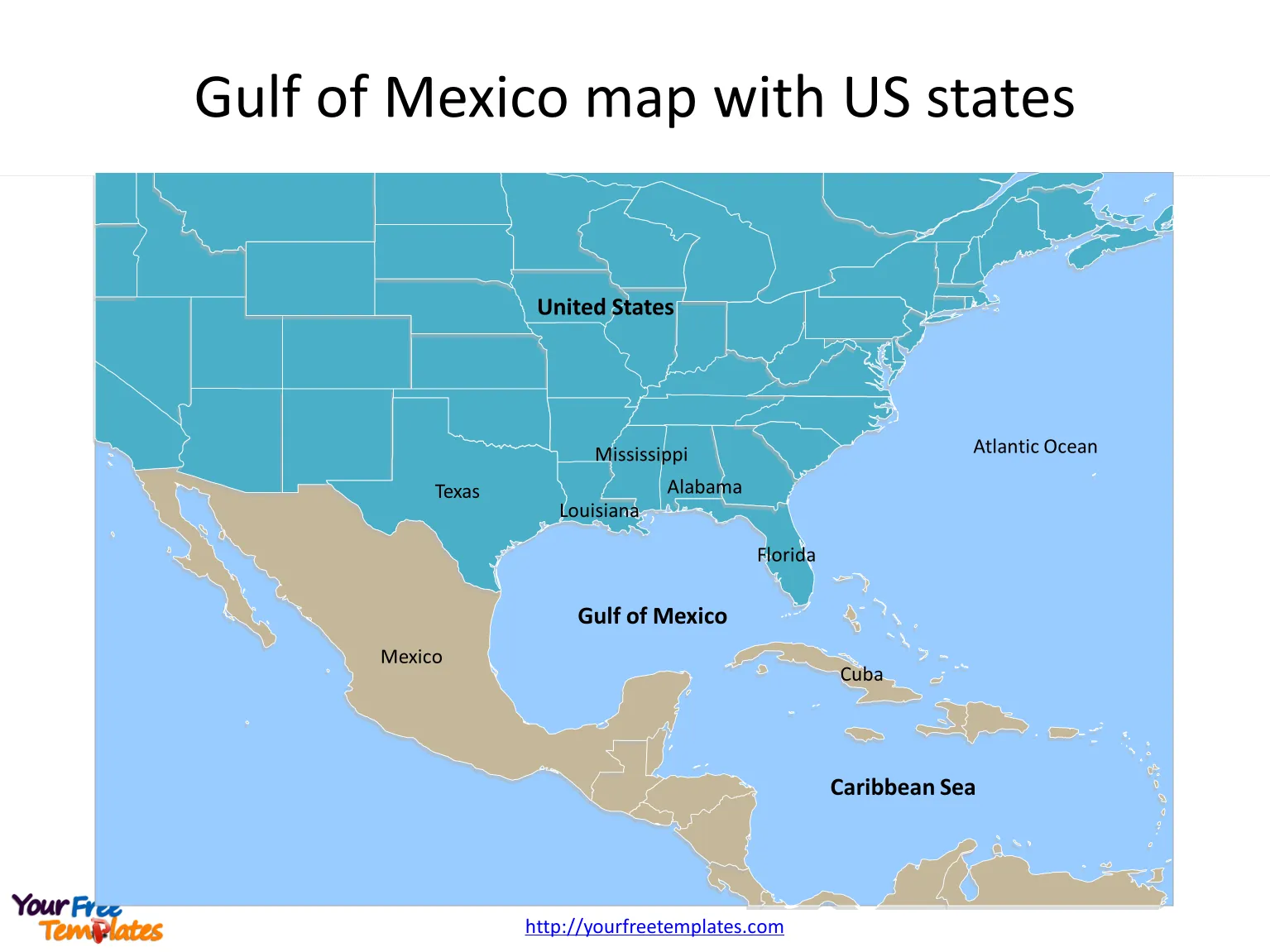 Map of Gulf of Mexico with US states labeled on Mexico Gulf map free templates