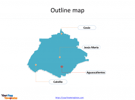 State of Mexico Aguascalientes map with outline and cities labeled on the Aguascalientes maps PowerPoint templates