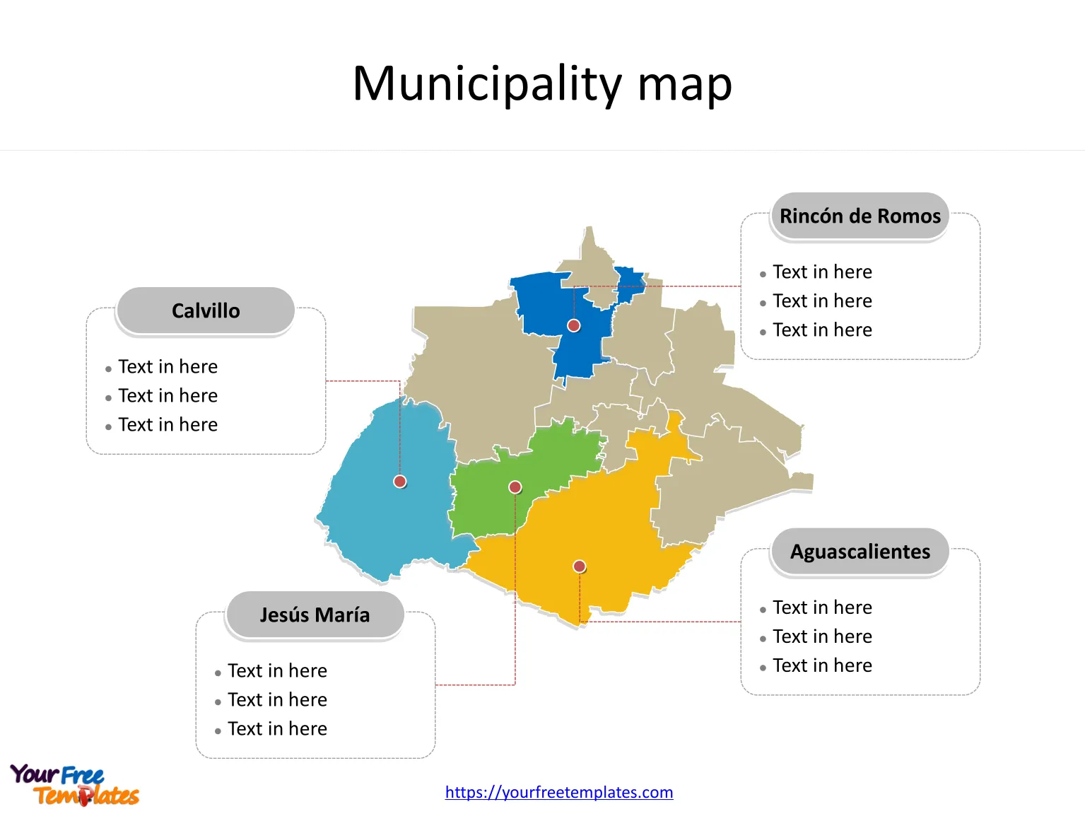 State of Mexico Aguascalientes map with most populated municipalities labeled on the Aguascalientes maps PowerPoint templates
