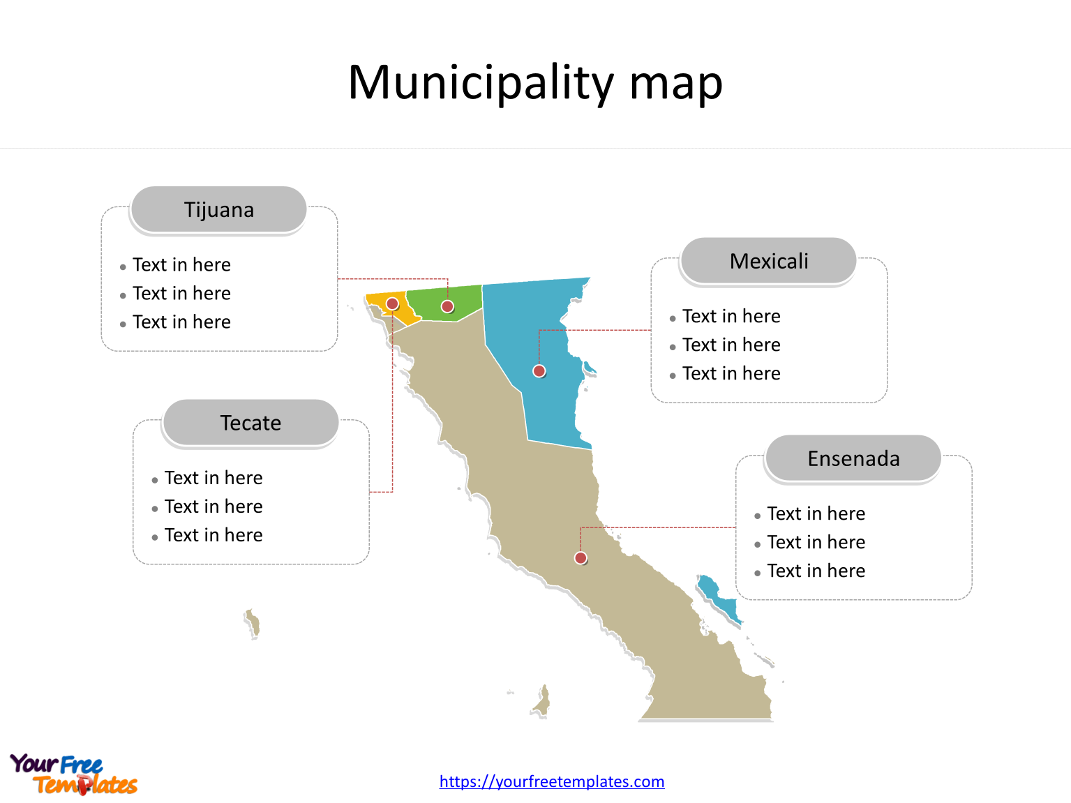 State of Mexico Baja California map with most populated municipalities labeled on the Baja California maps PowerPoint templates