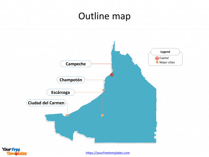 State of Mexico Campeche map with outline and cities labeled on the Campeche maps PowerPoint templates