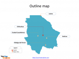 State of Mexico Chihuahua map with outline and cities labeled on the Chihuahua maps PowerPoint templates