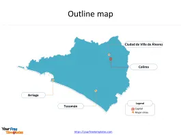 State of Mexico Colima map with outline and cities labeled on the Colima maps PowerPoint templates
