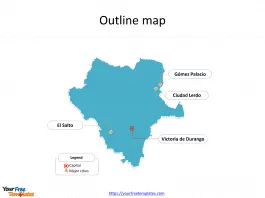 State of Mexico Durango map with outline and cities labeled on the Durango maps PowerPoint templates