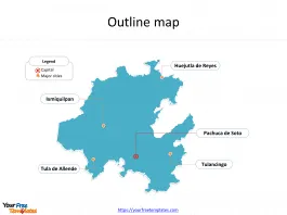 State of Hidalgo map with outline and cities labeled on the Hidalgo maps PowerPoint templates