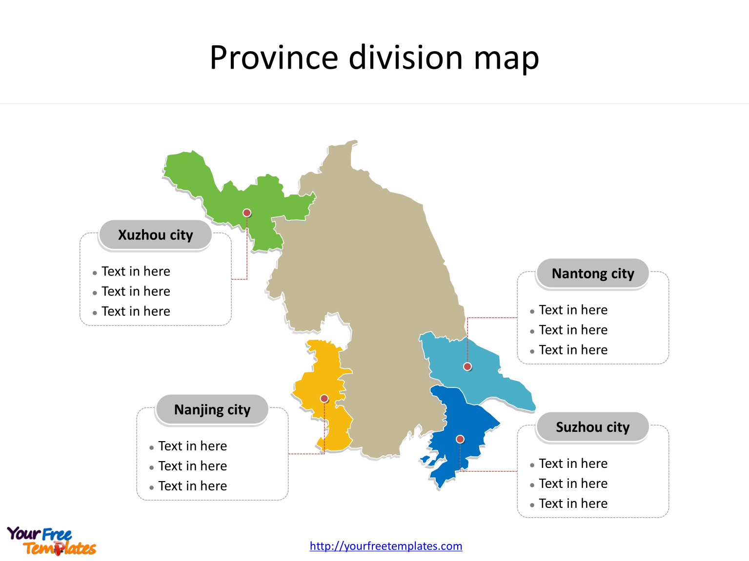 Province of Jiangsu map with outline and cities labeled on the Jiangsu maps PowerPoint templates