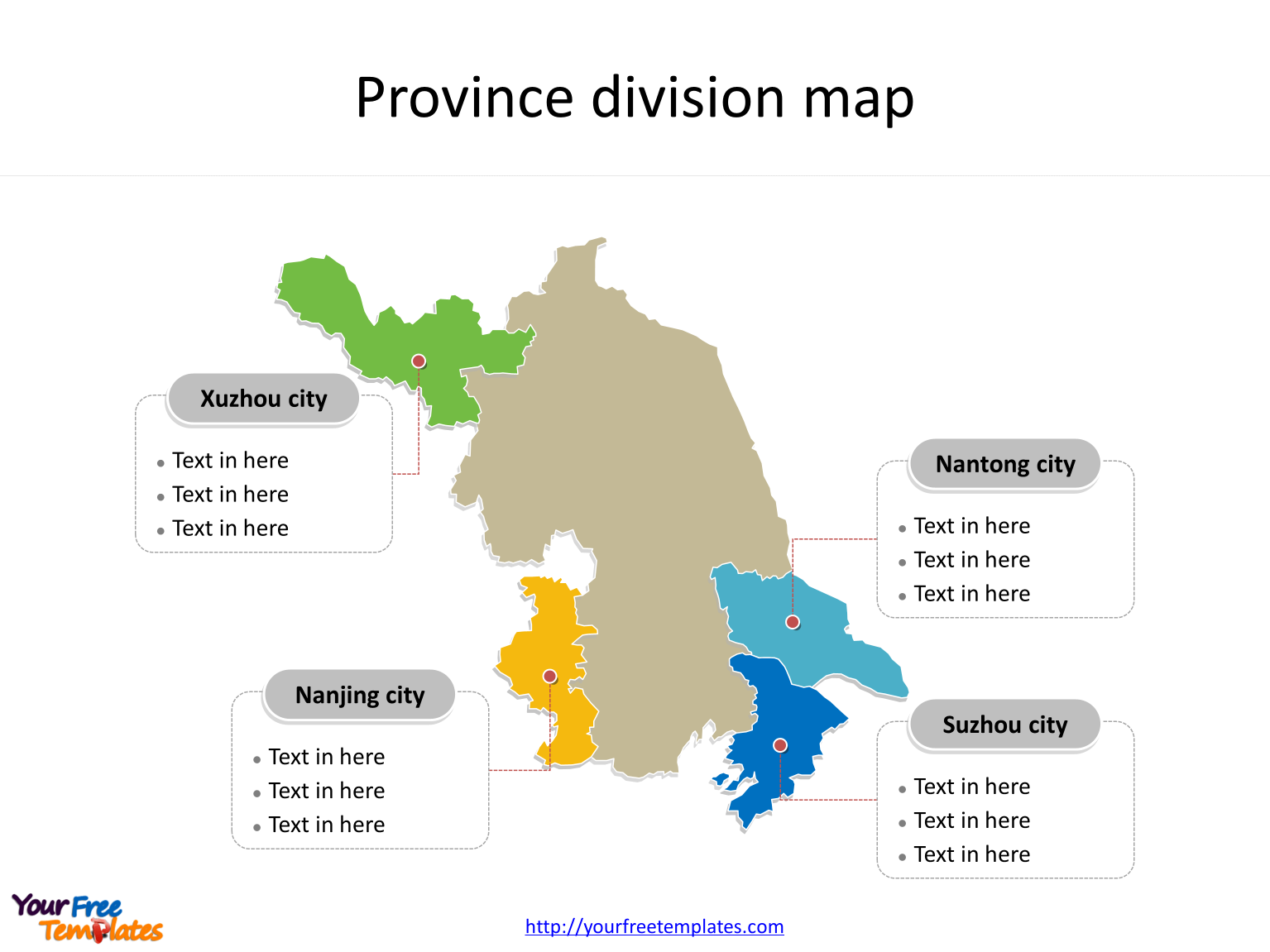 Province of Jiangsu map with most populated divisions labeled on the Jiangsu maps PowerPoint templates