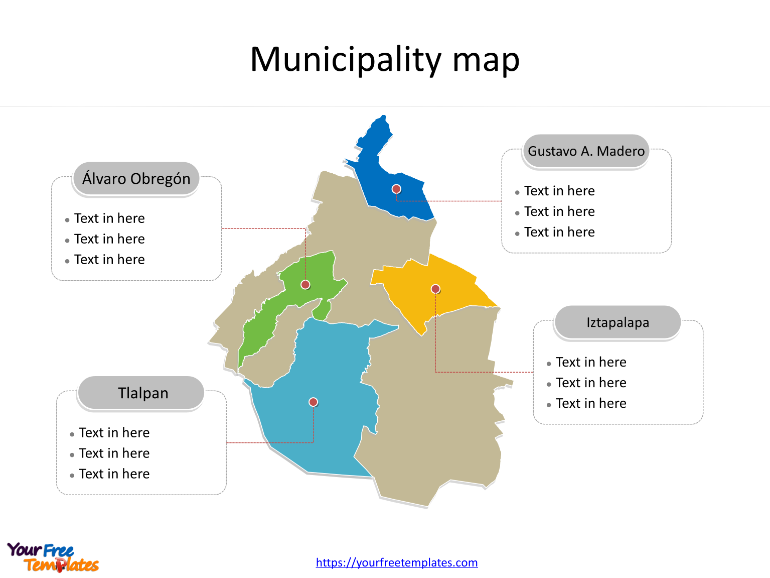 State of Mexico City map with most populated boroughs labeled on the Mexico City maps PowerPoint templates